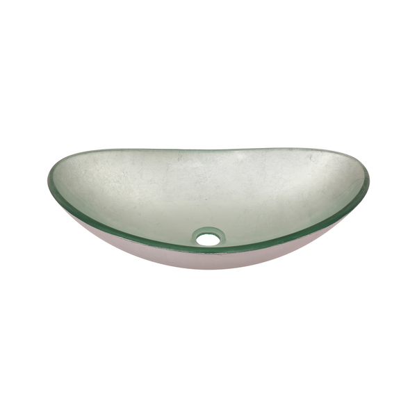 Novatto Argento Oval Glass Vessel Bathroom Sink Set, Chrome - Silver Foil Painted Glass Vessel, Chrome Drain