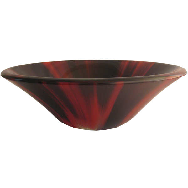 Novatto Ardere Chrome Brass and Glass Vessel Bathroom Sink Set - Red/Black Flared Round Glass Vessel, Chrome Drain
