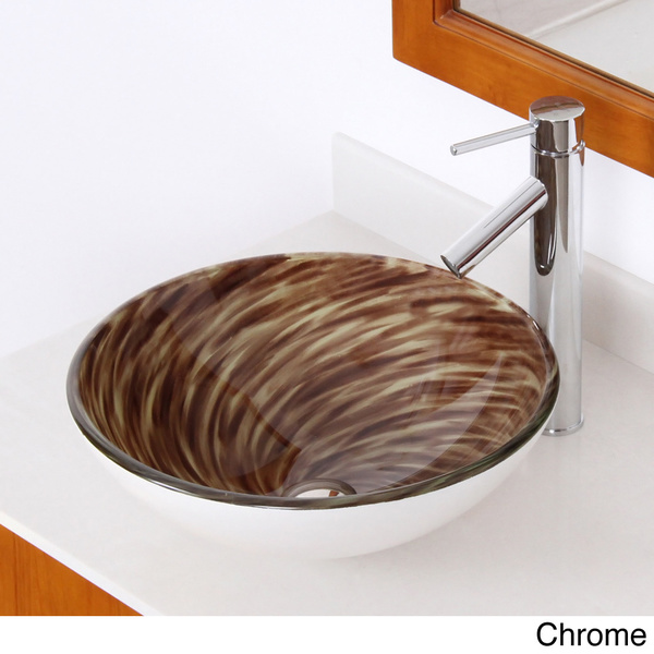 Elite Modern Design Brown Tempered Glass Bathroom Vessel Sink and Faucet Set