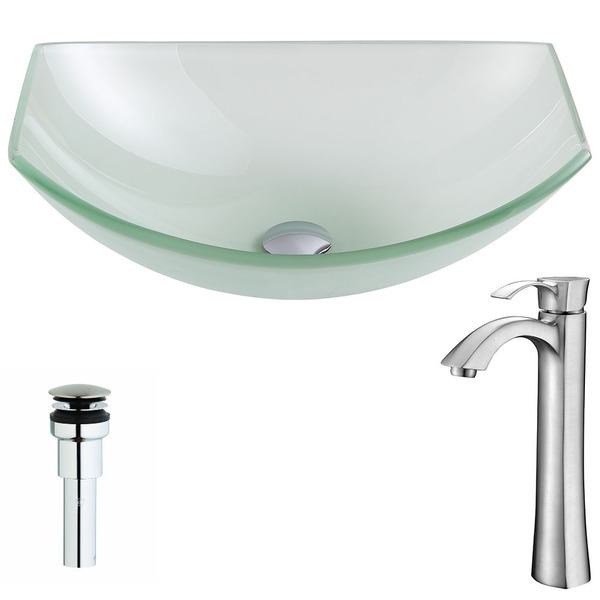 Anzzi Pendant Series Deco-glass Vessel Sink in Lustrous Frosted with Harmony Faucet in Brushed Nickel - Lustrous Frosted Finish