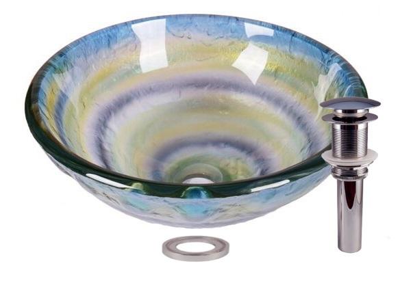 Abstract Element Tempered Glass Bathroom Vessel Basin Sink