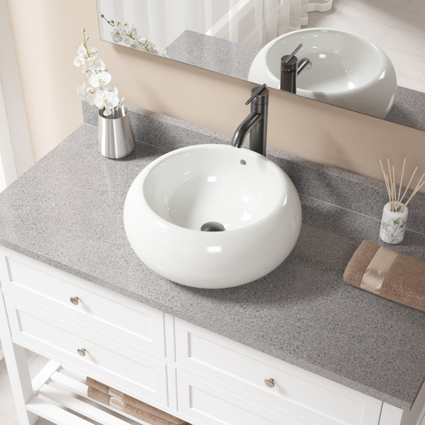 MR Direct Bisque Porcelain Sink with Antique Bronze Faucet and Pop-up Drain