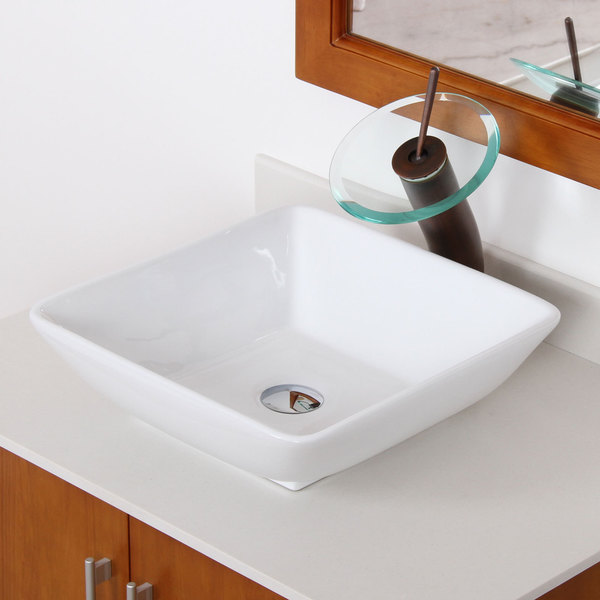 Elite High Temperature Ceramic Square Design Bathroom Sink and Oil Rubbed Bronze Faucet Combo
