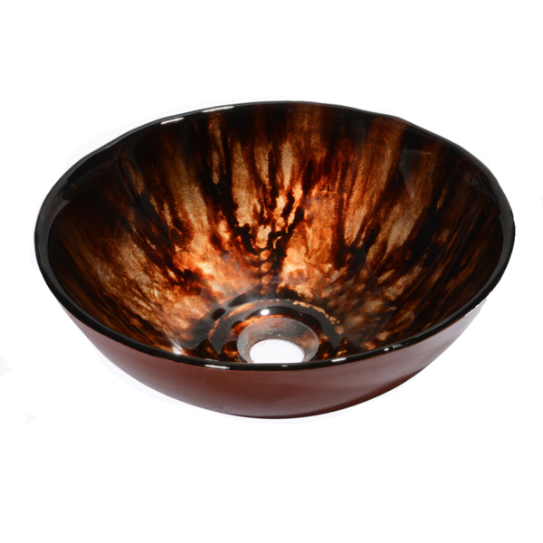 Dawn Tempered Hand-painted Glass Vessel Sink Round Shape Black and Brown - Hand Painted Black and Brown