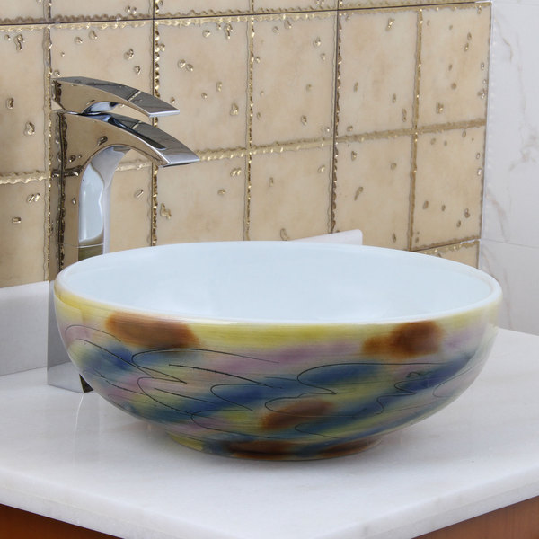 Elite 1577 Round Magic Color / White Porcelain Ceramic Bathroom Vessel Sink - Ceramic Sink