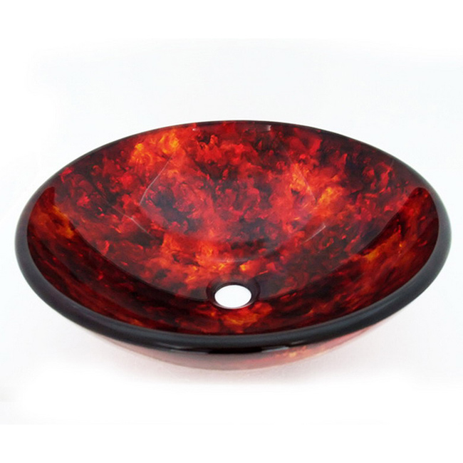 Stellar Red Glass Vessel Sink - 1/2' Thick, Round Tempered Glass
