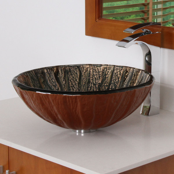 Elite 7015 Antique Copper Design Tempered Glass Bathroom Vessel Sink
