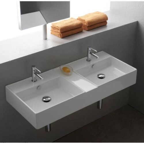 Nameeks Scarabeo 8035-Two Hole Scarabeo 41-3/4' Ceramic Wall Mounted / Vessel Bathroom Sink with 2 / 6 Holes Drilled - Includes