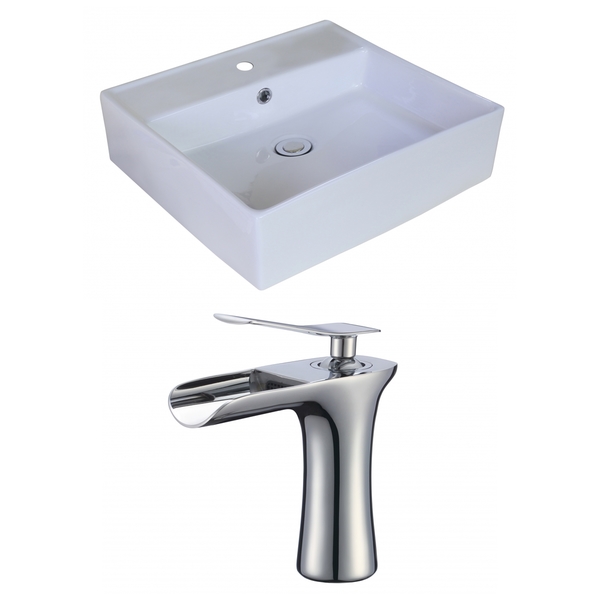 18-in. W x 18-in. D Square Vessel Set In White Color With Single Hole CUPC Faucet - White