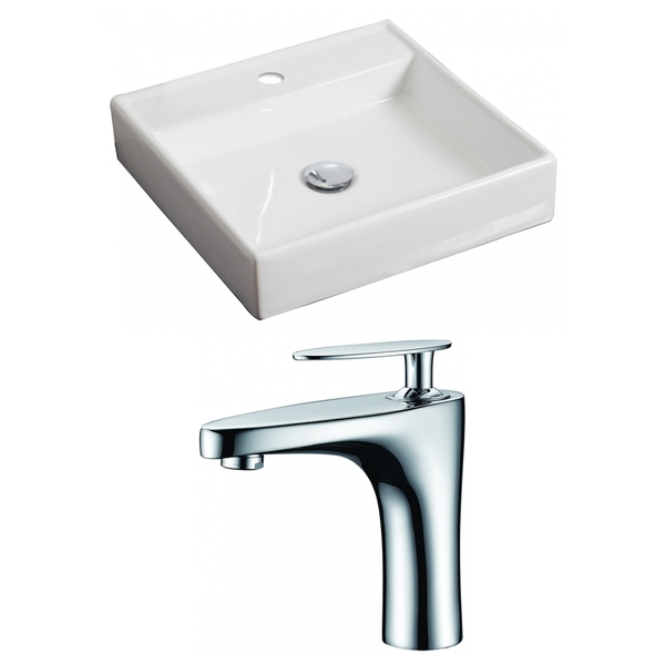 17.5-in. W x 17.5-in. D Square Vessel Set In White Color With Single Hole CUPC Faucet - White