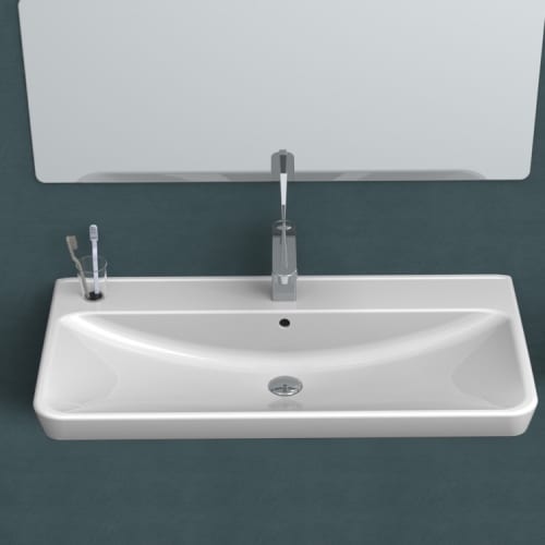 Nameeks 030700-U Belo 37-4/5' Ceramic Wall Mounted/Drop in Bathroom Sink with 1 / 3 Faucet Holes Drilled - Includes Overflow