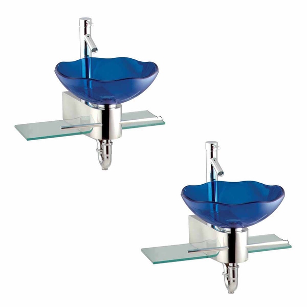 2 Small Wall Mount Glass Sink Blue Lotus Combo Package | Renovator's Supply - Renovator's Supply