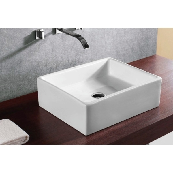 Caracalla CA4158-No Hole Square White Ceramic Vessel Bathroom Sink - 12 - 17 Inch