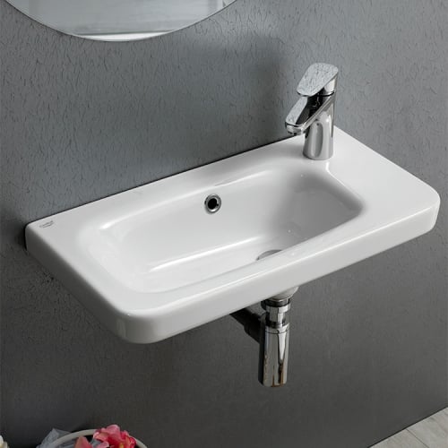 Nameeks 033000-U Cerastyle 23-2/3' Ceramic Bathroom Sink for Wall Mounted or Drop In Installation - Includes Overflow