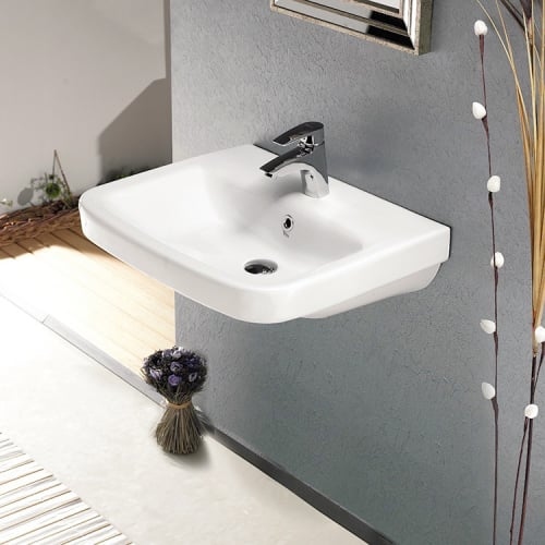 Nameeks 007700-U Cerastyle 23-8/9' Ceramic Bathroom Sink Only for Pedestal Installation - Includes Overflow - white / three hole - Three holes