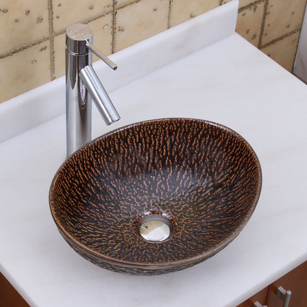 Elite 1552 2659 Oval Bronze Glaze Porcelain Ceramic Bathroom Vessel Sink With Faucet Combo