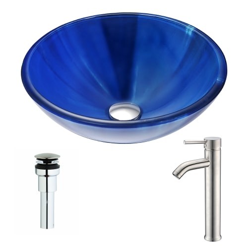 Anzzi LSAZ051-040 Meno Brass and Glass Deck Mounted or Vessel Bathroom Sink with