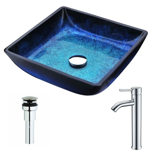 Anzzi LSAZ056-041 Viace Brass and Glass Deck Mounted or Vessel Bathroom Sink wit
