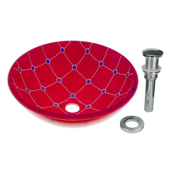 Spiderweb Tempered Glass Vessel Sink with Drain, Red-Blue Double Layer Bowl Sink - Renovator's Supply