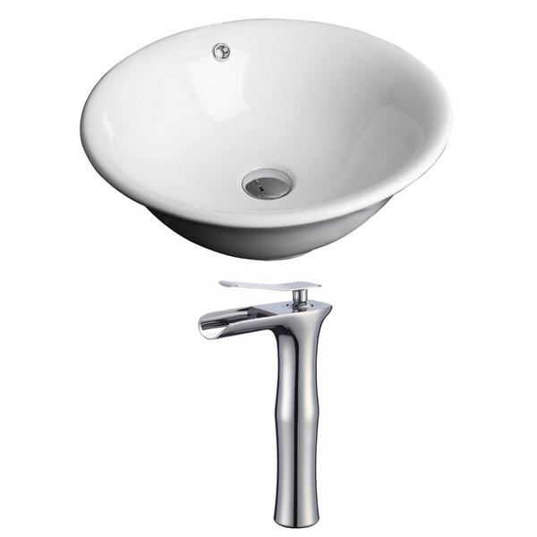 18-in. W x 18-in. D Round Vessel Set In White Color With Deck Mount CUPC Faucet - White