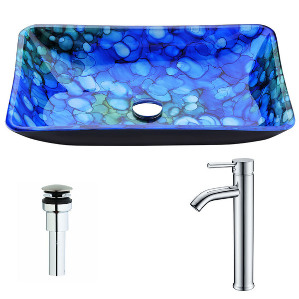 ANZZI Voce Series Lustrous Blue Deco-Glass Vessel Sink with Fann Chrome Faucet - Lustrous Blue Finish