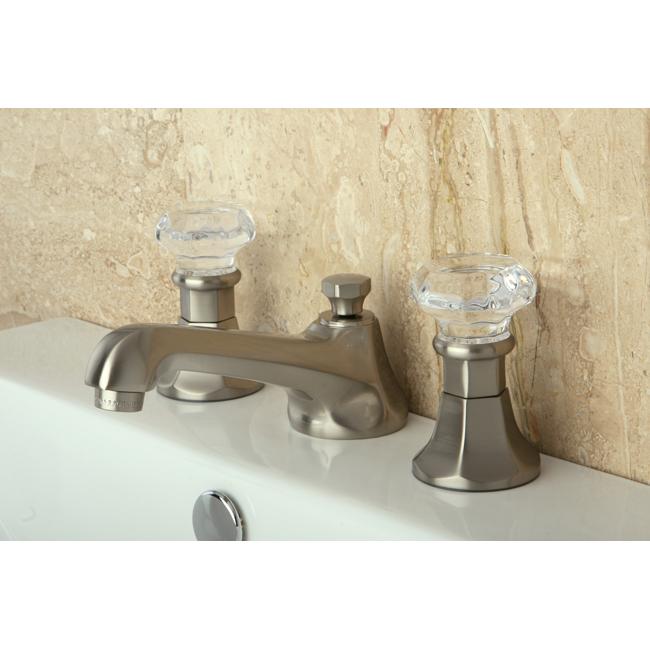 Crystal Handle Satin Nickel Widespread Bathroom Faucet - Crystal Handle Satin Nickel Widespread Bathroom Faucet