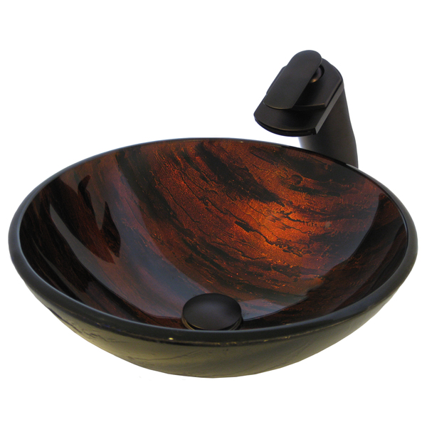 Novatto Mimetica Glass Vessel Bathroom Sink Set, Oil Rubbed Bronze - Brown/Copper, Oil Rubbed Bronze Faucet, Drain