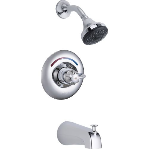 Delta T13H233 Single Handle Tub and Shower Valve Trim with Metal Blade Handle and 1.5GPM Single Function Shower Head from the