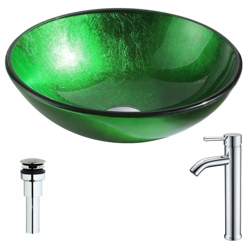 Anzzi LSAZ077-041 Melody Brass and Glass Deck Mounted or Vessel Bathroom Sink wi