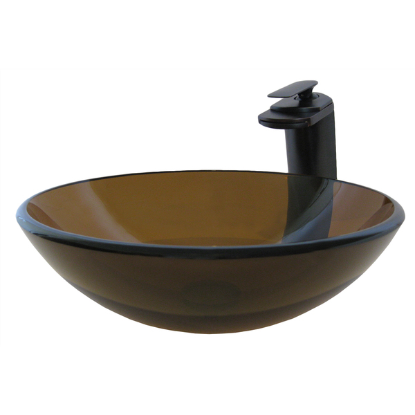 Novatto Ty Glass Vessel Bathroom Sink Set, Oil Rubbed Bronze - Clear Brown, Oil Rubbed Bronze Faucet, Drain