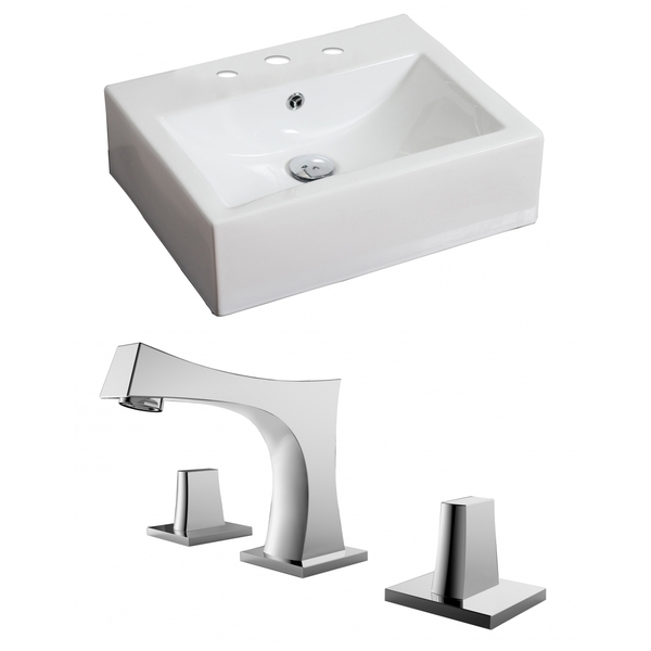 20-in. W x 18-in. D Rectangle Vessel Set In White Color With 8-in. o.c. CUPC Faucet - White