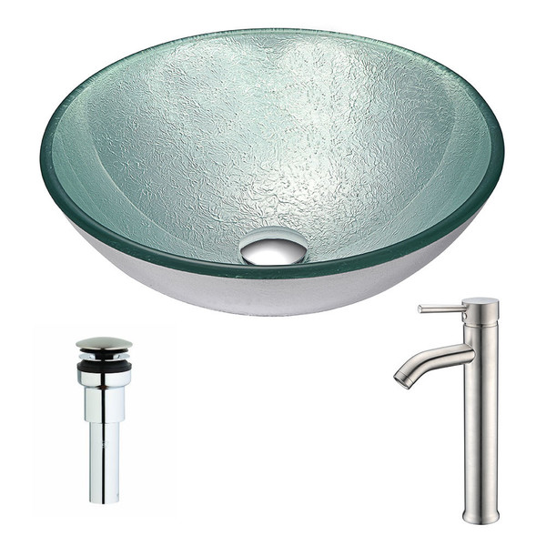 ANZZI Spirito Series Churning Silver Deco-Glass Vessel Sink with Fann Chrome Faucet - Churning Silver Finish