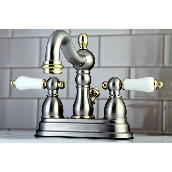 Victorian High Spout Satin Nickel/ Polished Brass Bathroom Faucet
