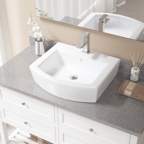 MR Direct V300 White Porcelain Sink with Chome Faucet and Pop-up Drain