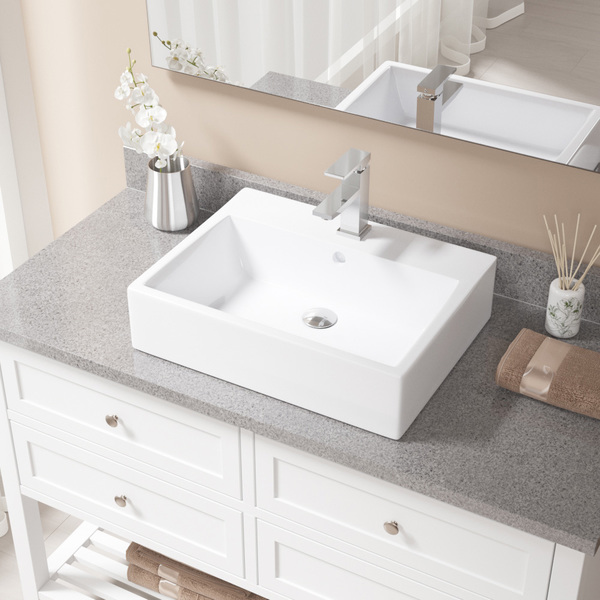 MR Direct V2502 White Porcelain Sink with Chrome Faucet and Pop-up Drain