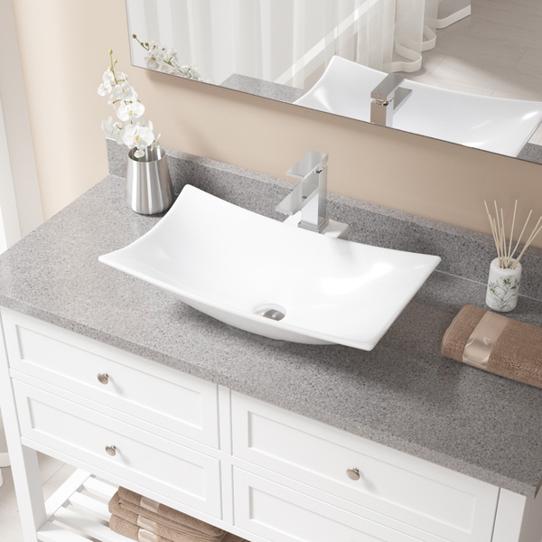 V240-White Porcelain Sink with Chrome Faucet - White