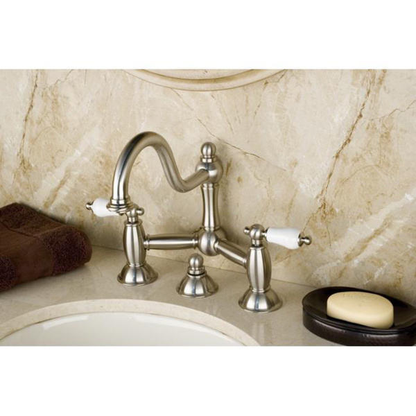 Vintage Double-Handle Satin-Nickel Widespread Bathroom Faucet - Solid Lever Handle