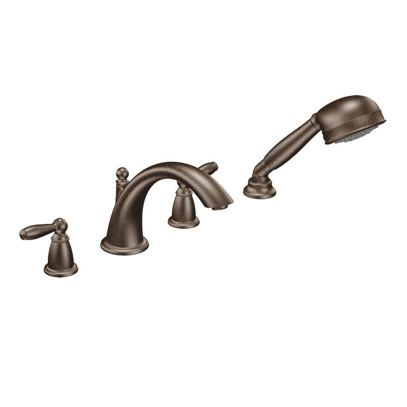 Moen Oil Rubbed Bronze Double-handle Low Arc Roman Tub Faucet with Hand Shower