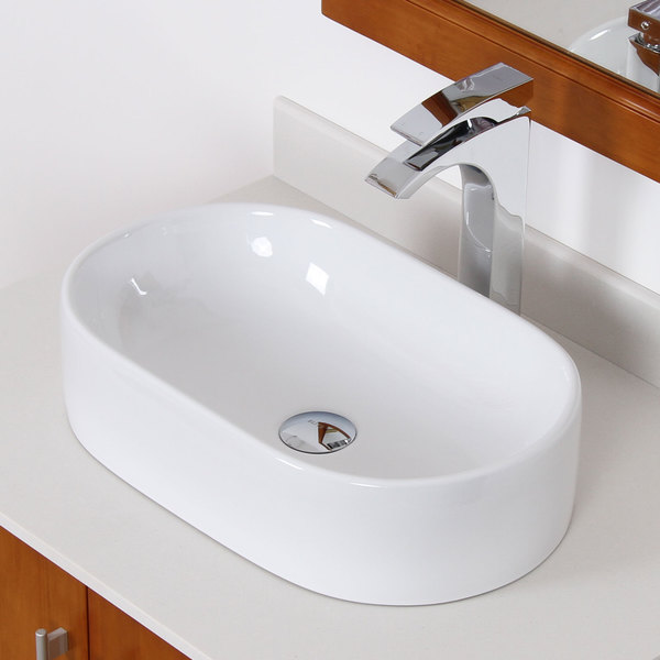 Elite White Ceramic Oval Bathroom Sink
