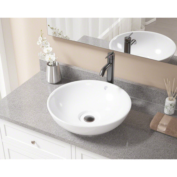 MR Direct V340 White Porcelain Sink with Antique Bronze Faucet and Pop-up Drain