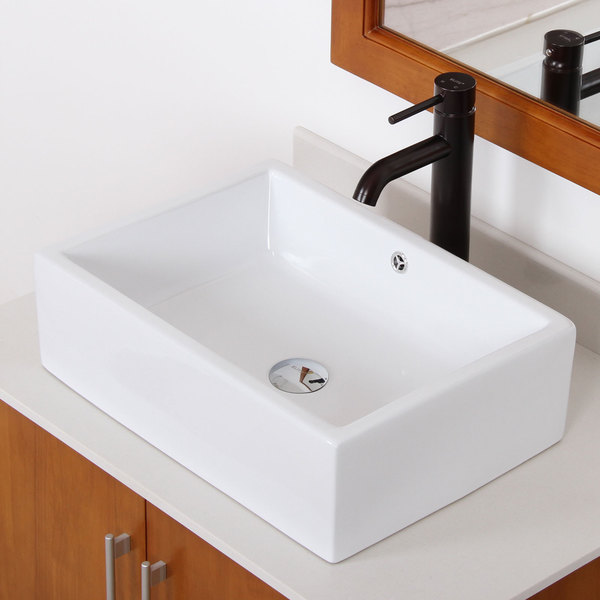 Elite High Temperature Ceramic Rectangle Bathroom Sink/ Oil Rubbed Bronze Finish Faucet Combo