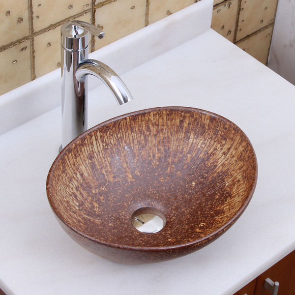 Elite 1564 882002 Oval Matt Iron Ore Glaze Porcelain Ceramic Bathroom Vessel Sink With Faucet Combo