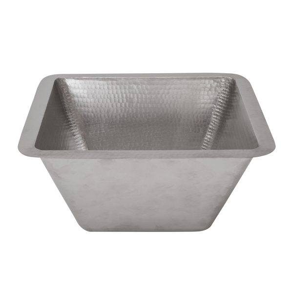 Premier Copper Products Square Under Counter Hammered Copper Bathroom Sink in Electroless Nickel - Electroless Nickel