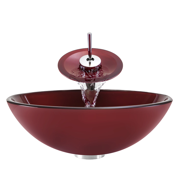 The Polaris Sinks Red/ Chrome Glass Vessel Sink and Faucet - Glass Ensemble