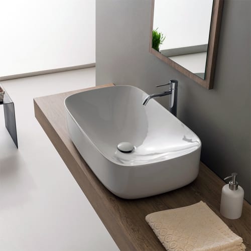 Nameeks 5502 Scarabeo 28-2/5' Ceramic Bathroom Sink For Vessel Installation - Less Overflow - white / no hole