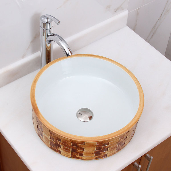 ELIMAX'S Yellow Brick and White Porcelain Ceramic Bathroom Vessel Sink with Faucet Combo