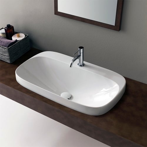 Nameeks 5512 Scarabeo 23-1/3' Ceramic Bathroom Sink For Deck Mounted Installation - Less Overflow - Three holes - 5 - 11 Inch