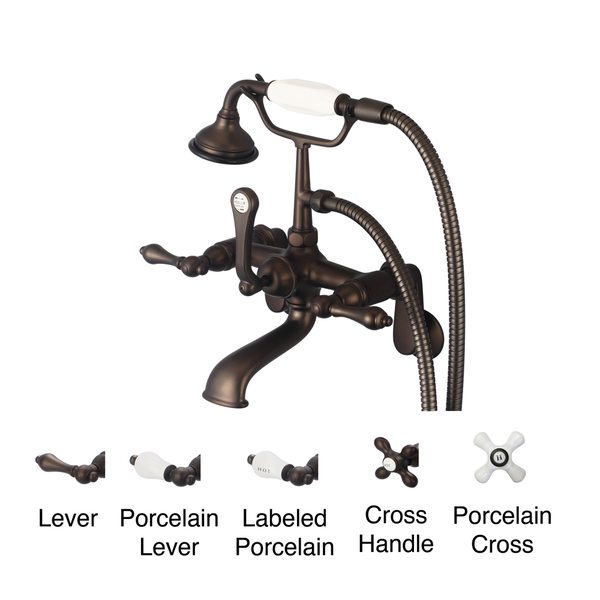 Water Creation Classic Oil Rubbed Bronze Adjustable Center Wall Mount Tub Faucet With Swivel Wall Connector and Handheld Shower