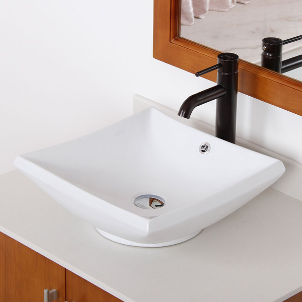 Elite High Temperature Grade A Square Ceramic Bathroom Sink and Oil Rubbed Bronze Finish Faucet Combo