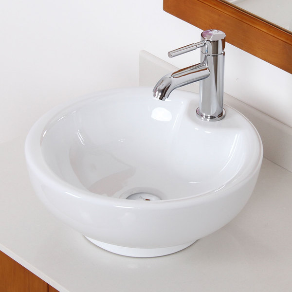 Elite 4074F371024C High-temperature Grade-A Round Ceramic Bathroom Sink and Chrome Finish Faucet Combo